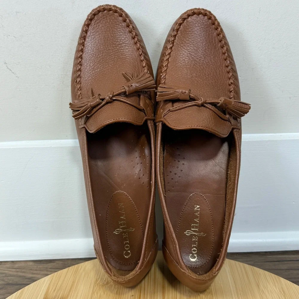 Good Cole Haan Loafers Womens 10 Brown Good Tassel Pebbled Leather Flats